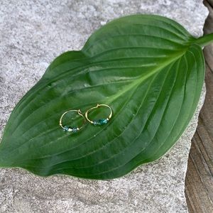 Gold Hoop Earring w Blue Beads